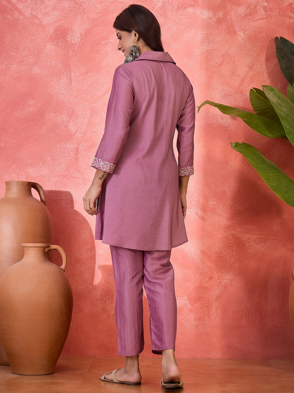 Joban Fashion Purple Silk Embroidered Readymade Kurta Set - Distacart