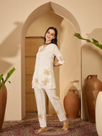 Joban Fashion Off White Silk Embroidered Readymade Kurta Set - Distacart