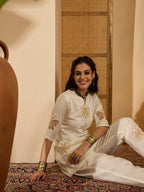 Joban Fashion Off White Silk Embroidered Readymade Kurta Set - Distacart