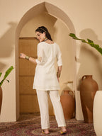 Joban Fashion Off White Silk Embroidered Readymade Kurta Set - Distacart