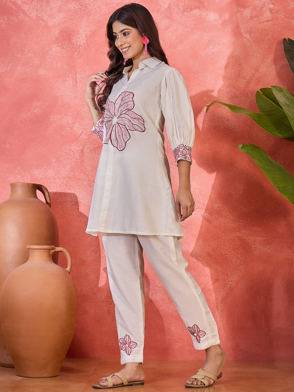 Joban Fashion Off White Silk Embroidered Readymade Kurta Set - Distacart