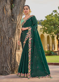 Monjolika Fashion Dark Green Colour Embroidered Organza Silk Party Saree - Distacart