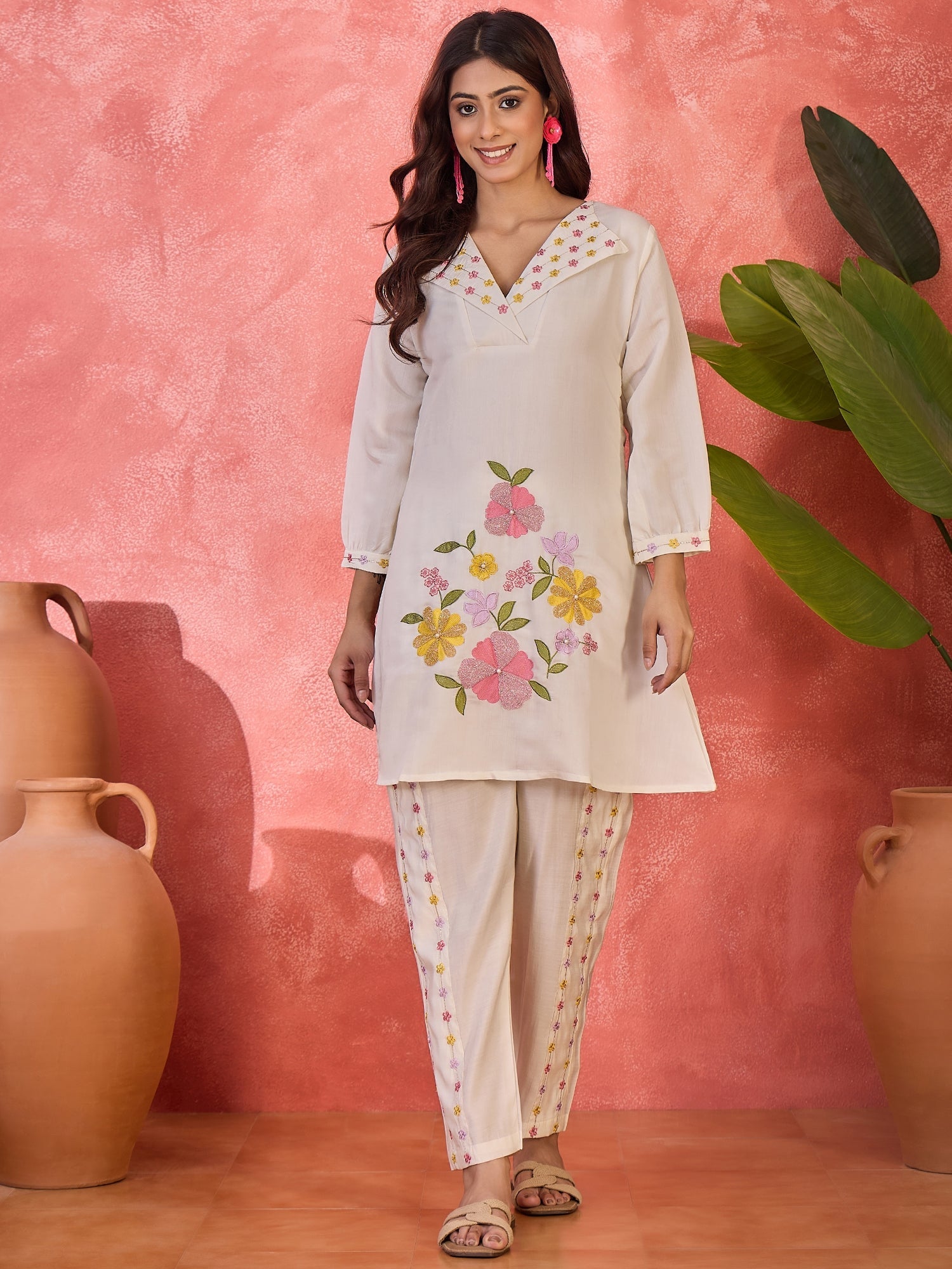 Joban Fashion Off White Silk Embroidered Readymade Kurta Set - Distacart
