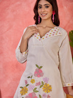 Joban Fashion Off White Silk Embroidered Readymade Kurta Set - Distacart