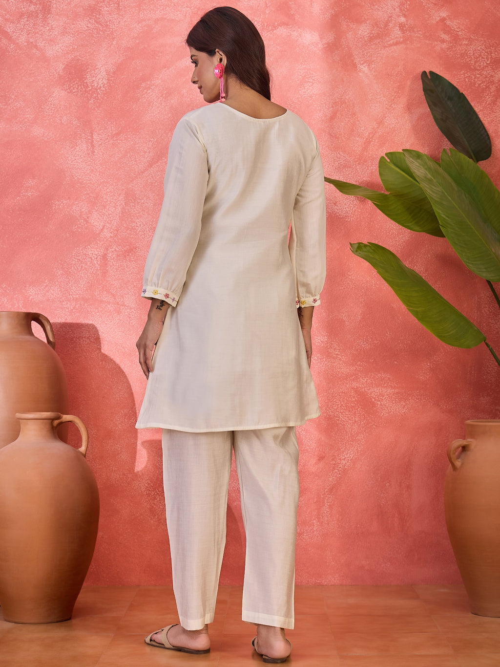 Joban Fashion Off White Silk Embroidered Readymade Kurta Set - Distacart