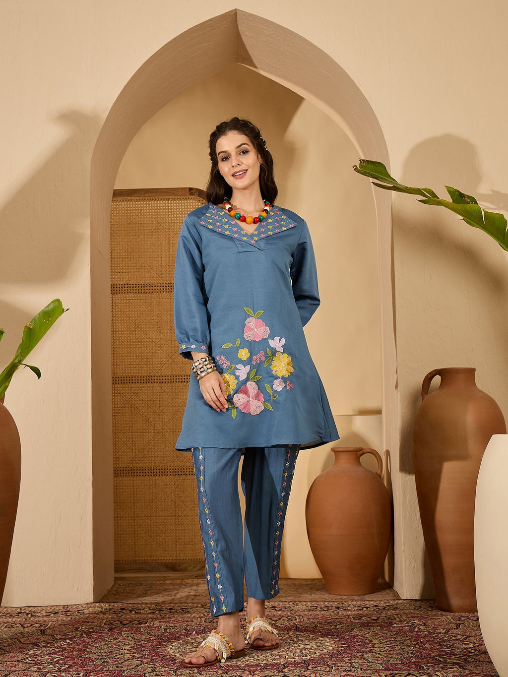 Joban Fashion Blue Silk Embroidered Readymade Kurta Set - Distacart