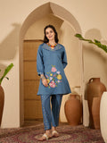 Joban Fashion Blue Silk Embroidered Readymade Kurta Set - Distacart