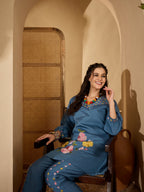 Joban Fashion Blue Silk Embroidered Readymade Kurta Set - Distacart