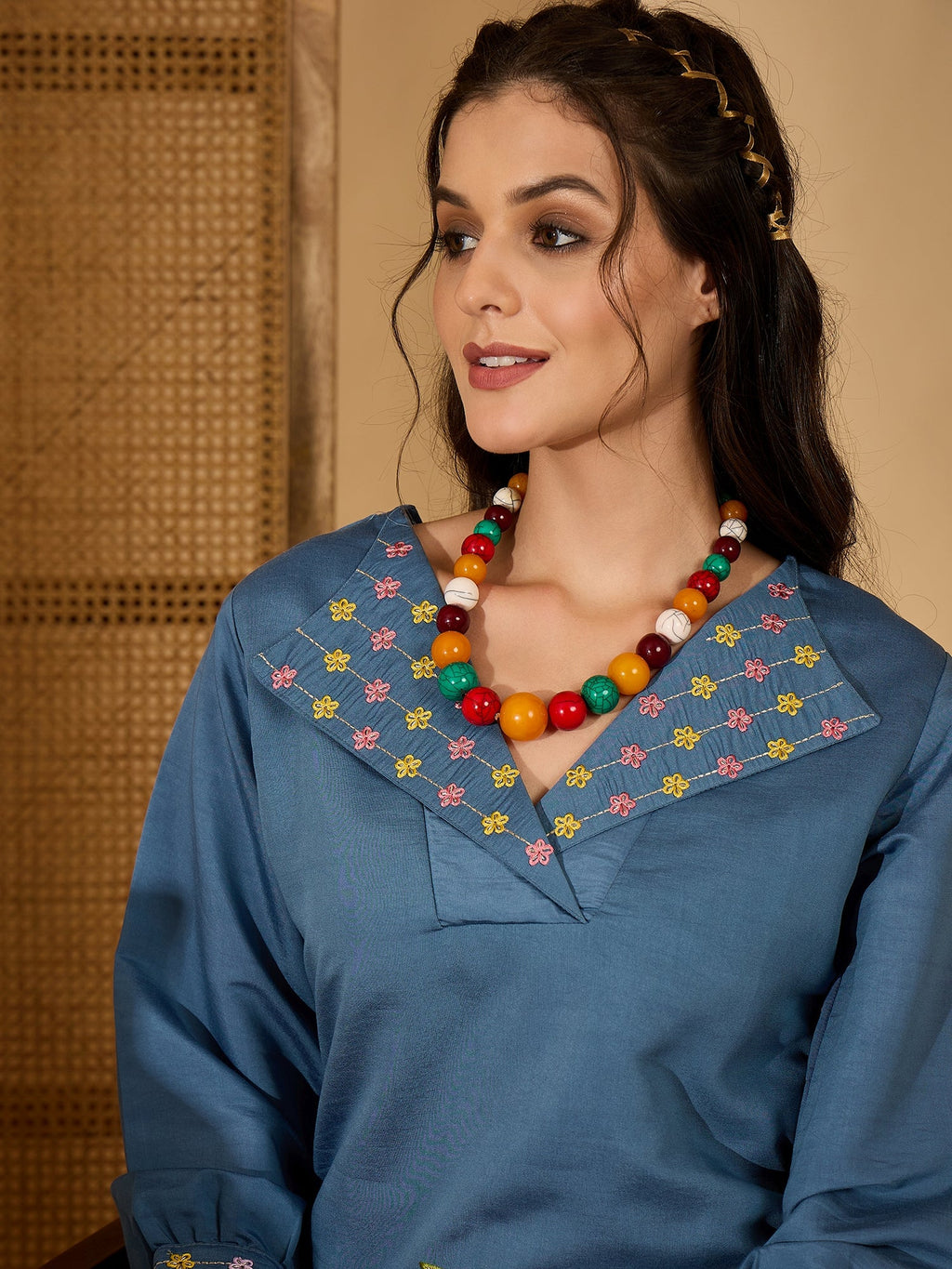 Joban Fashion Blue Silk Embroidered Readymade Kurta Set - Distacart