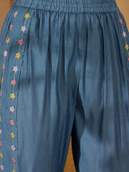 Joban Fashion Blue Silk Embroidered Readymade Kurta Set - Distacart