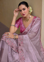 Monjolika Fashion Baby Pink Colour Embroidered Organza Silk Party Saree - Distacart