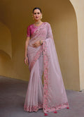 Monjolika Fashion Baby Pink Colour Embroidered Organza Silk Party Saree - Distacart