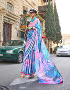 Monjolika Fashion Elegant Sky Blue Colour Satin Georgette Lightweight Saree - Distacart