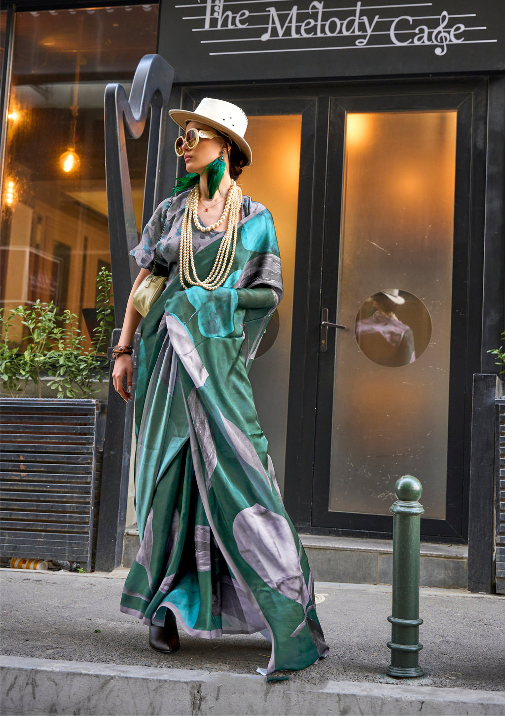 Monjolika Fashion Elegant Dark Green Colour Satin Georgette Lightweight Saree - Distacart