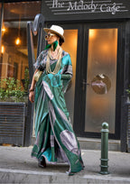 Monjolika Fashion Elegant Dark Green Colour Satin Georgette Lightweight Saree - Distacart