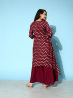 All About You Carmine Maroon Printed A-Line Veere Di Wedding Kurta with Palazzos