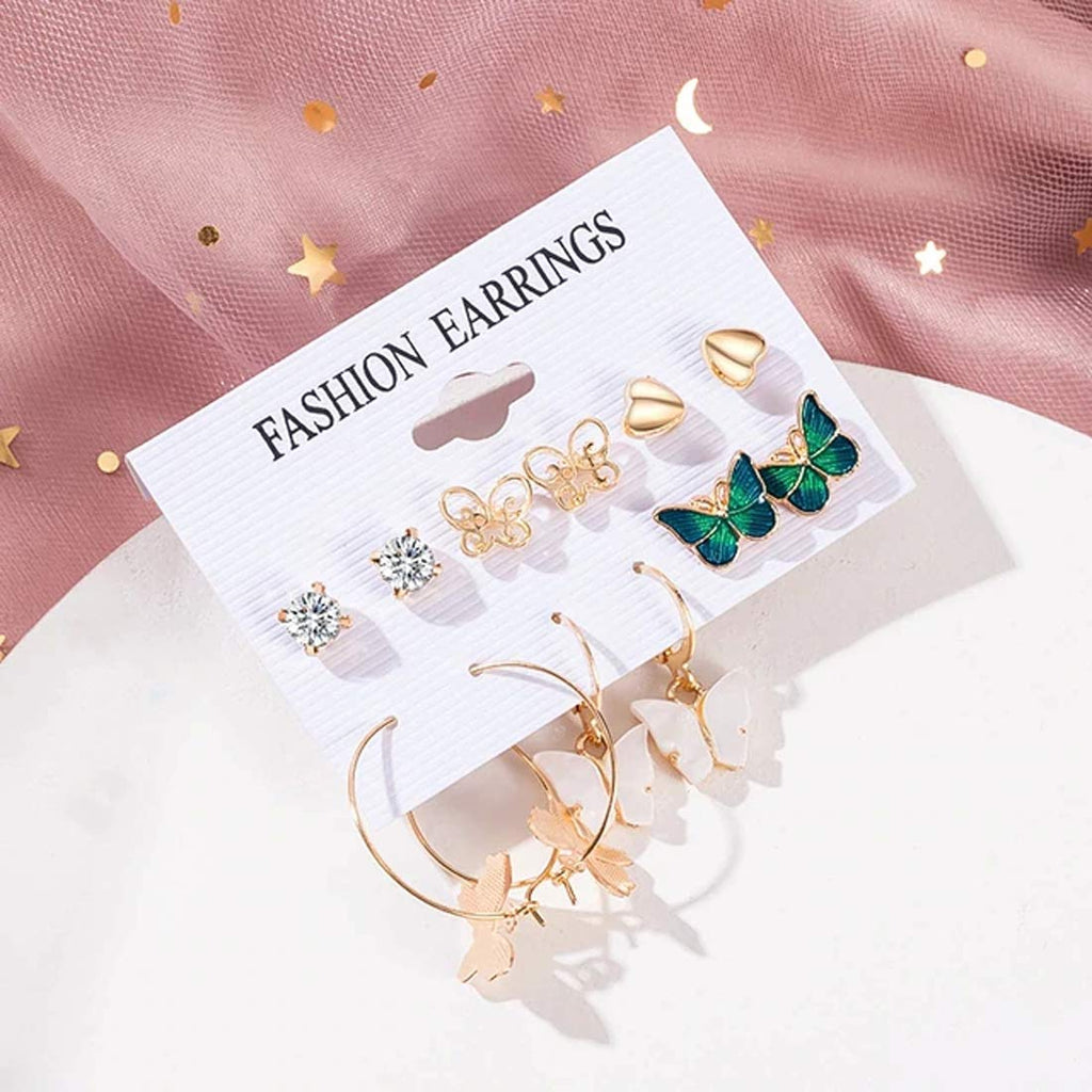Gold-Plated Alloy Set Of 6 Designer Earrings - The Pari - Distacart