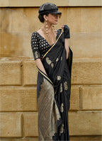 Monjolika Fashion Black Colour Satin Handloom Silk Festival Saree
