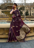 Monjolika Fashion Dark Wine Colour Satin Handloom Silk Festival Saree