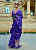 Monjolika Fashion Royal Blue Colour Satin Handloom Silk Festival Saree