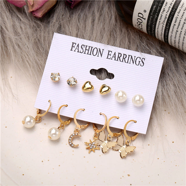 Gold-Plated Alloy Set Of 6 Designer Earrings - The Pari - Distacart
