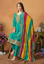 Monjolika Fashion Faux Georgette Embroidered Trendy Salwar Suit In Turquoise - Distacart