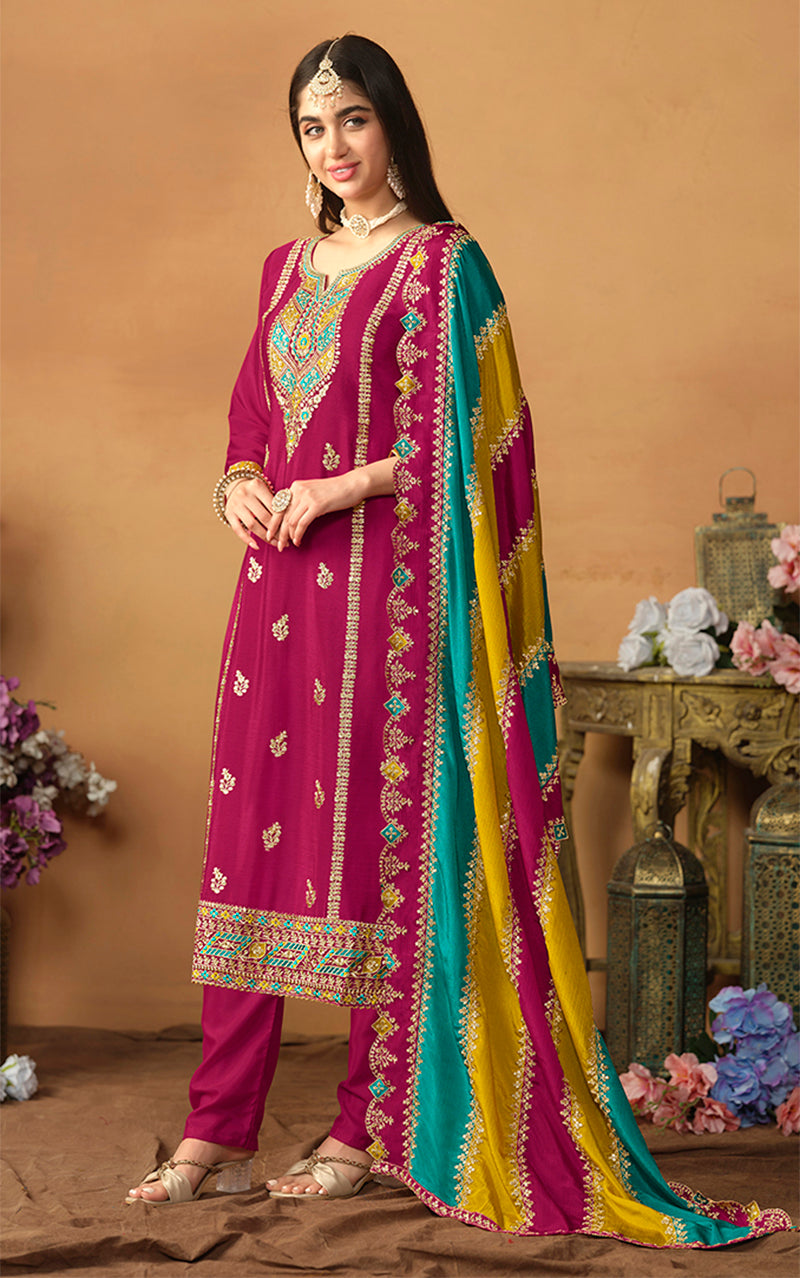 Monjolika Fashion Faux Georgette Embroidered Trendy Salwar Suit In Magenta - Distacart