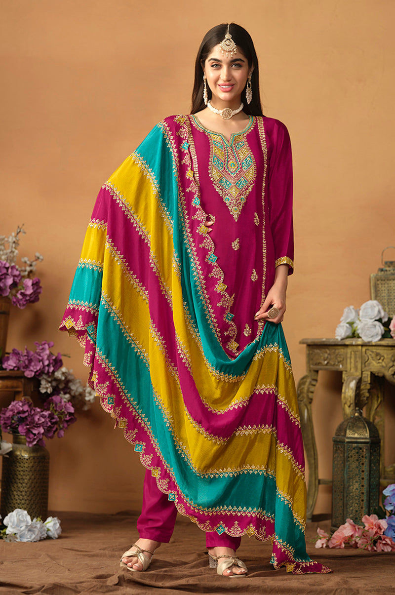 Monjolika Fashion Faux Georgette Embroidered Trendy Salwar Suit In Magenta - Distacart