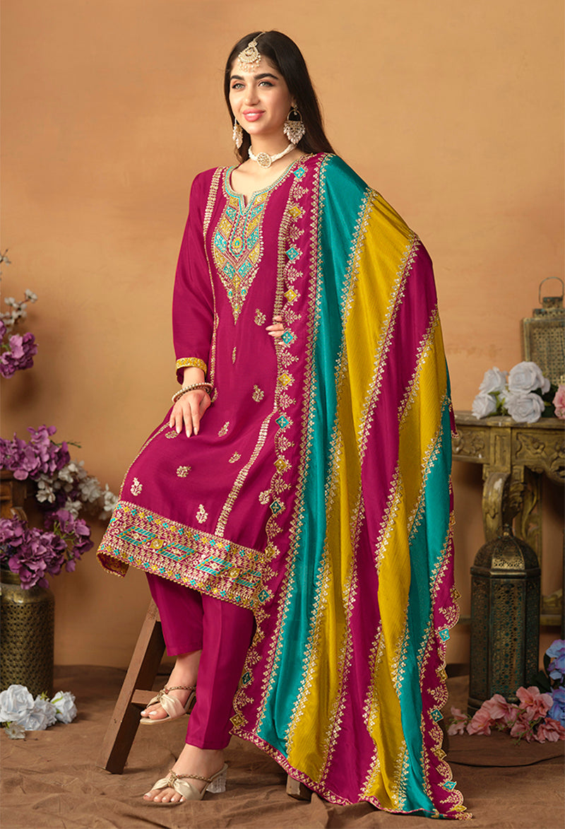 Monjolika Fashion Faux Georgette Embroidered Trendy Salwar Suit In Magenta - Distacart