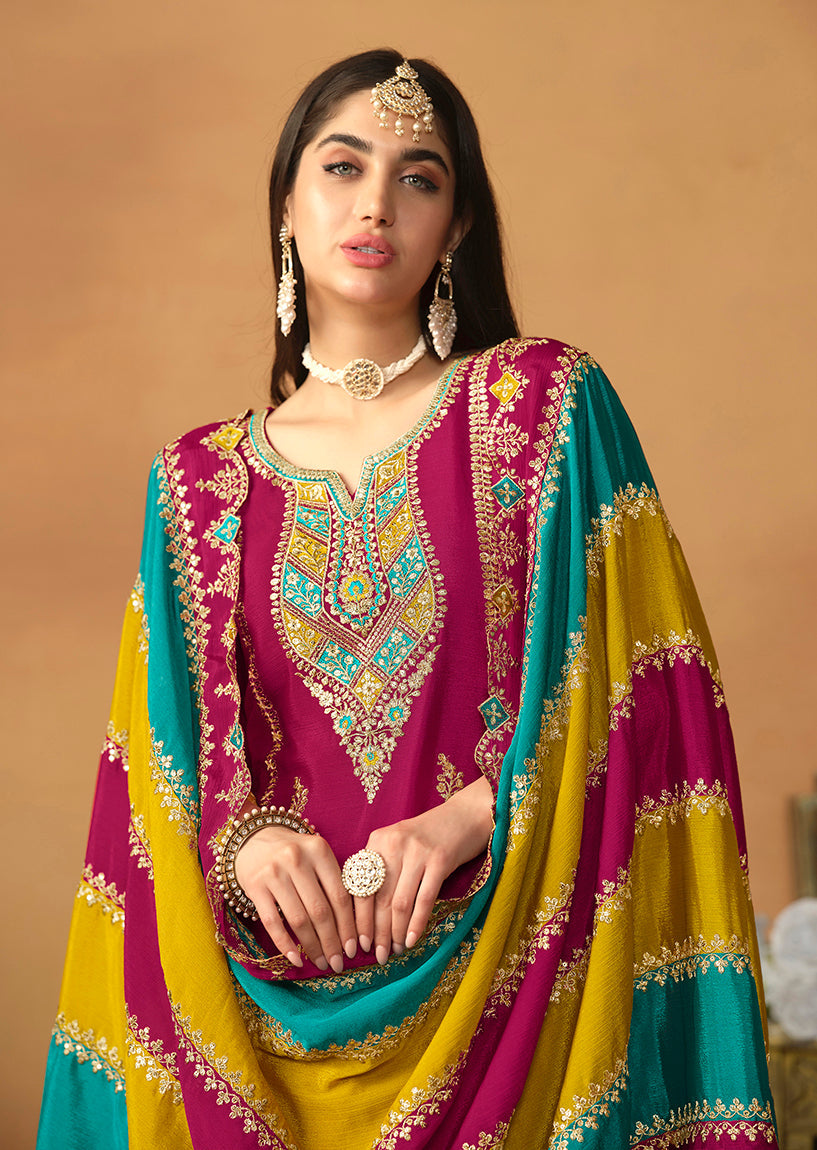 Monjolika Fashion Faux Georgette Embroidered Trendy Salwar Suit In Magenta - Distacart