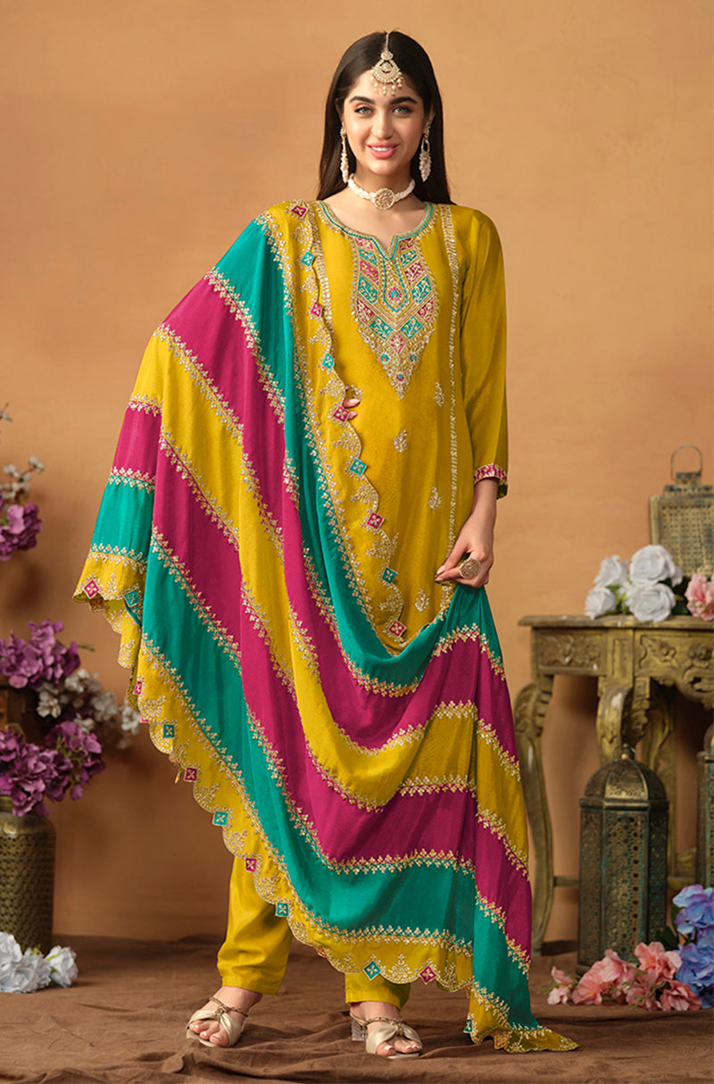 Monjolika Fashion Faux Georgette Embroidered Trendy Salwar Suit In Mustard - Distacart