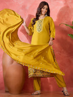 Joban Fashion Mustard Silk Embroidery Readymade Kurta Set - Distacart