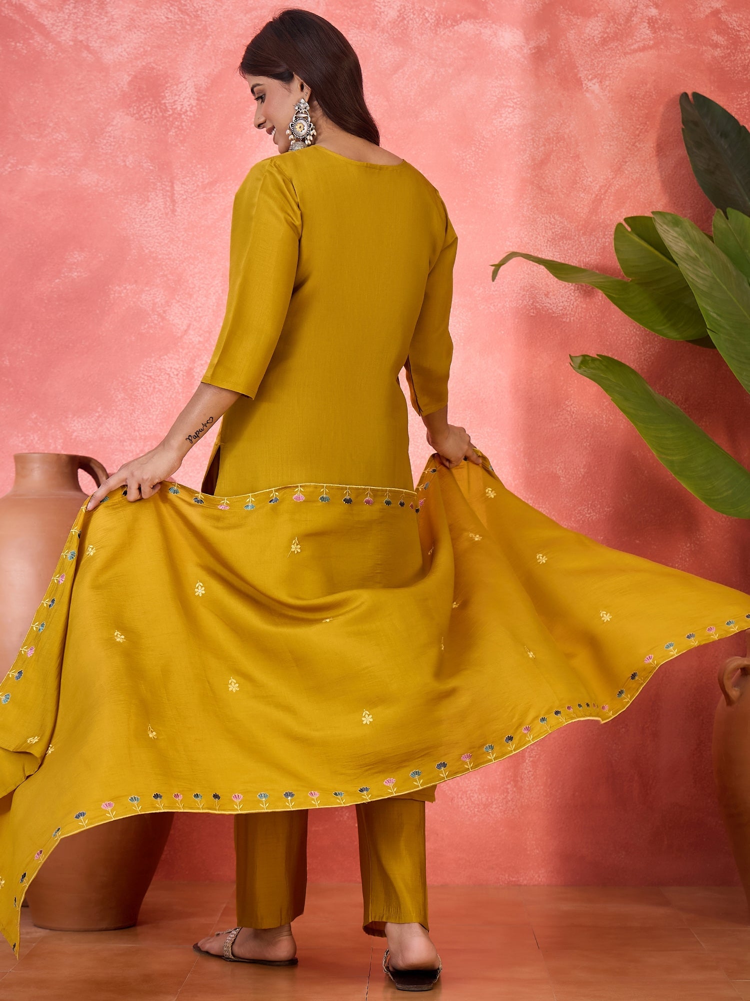 Joban Fashion Mustard Silk Embroidery Readymade Kurta Set - Distacart