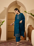 Joban Fashion Teal Silk Embroidery Readymade Kurta Set - Distacart