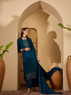 Joban Fashion Teal Silk Embroidery Readymade Kurta Set - Distacart