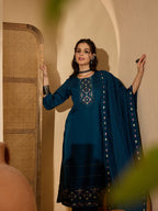 Joban Fashion Teal Silk Embroidery Readymade Kurta Set - Distacart