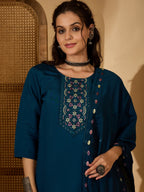 Joban Fashion Teal Silk Embroidery Readymade Kurta Set - Distacart
