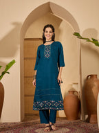 Joban Fashion Teal Silk Embroidery Readymade Kurta Set - Distacart