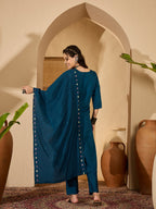 Joban Fashion Teal Silk Embroidery Readymade Kurta Set - Distacart