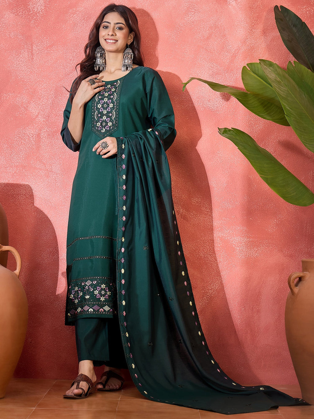 Joban Fashion Green Silk Embroidery Readymade Kurta Set - Distacart