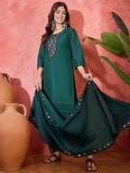 Joban Fashion Green Silk Embroidery Readymade Kurta Set - Distacart