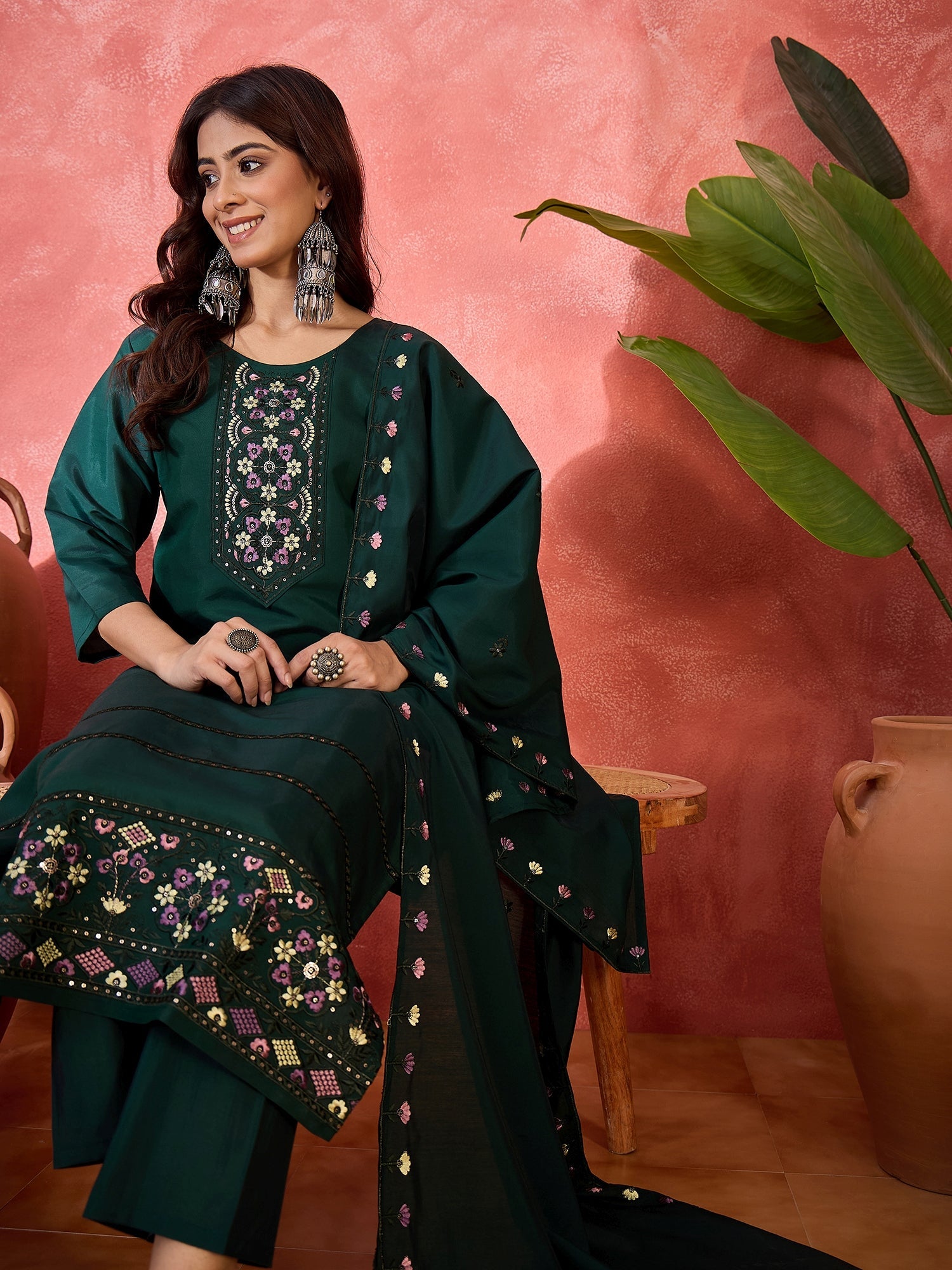 Joban Fashion Green Silk Embroidery Readymade Kurta Set - Distacart