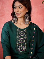 Joban Fashion Green Silk Embroidery Readymade Kurta Set - Distacart