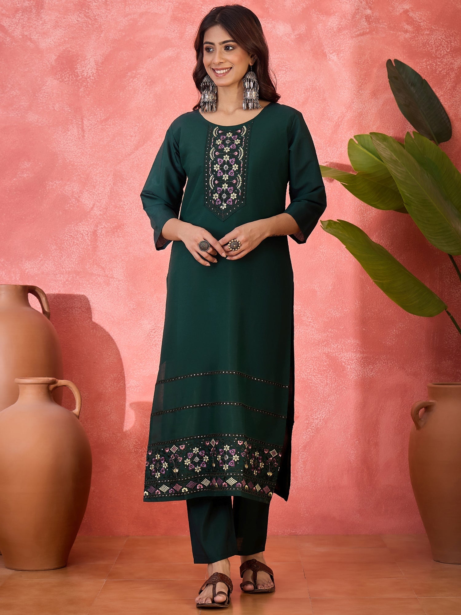 Joban Fashion Green Silk Embroidery Readymade Kurta Set - Distacart
