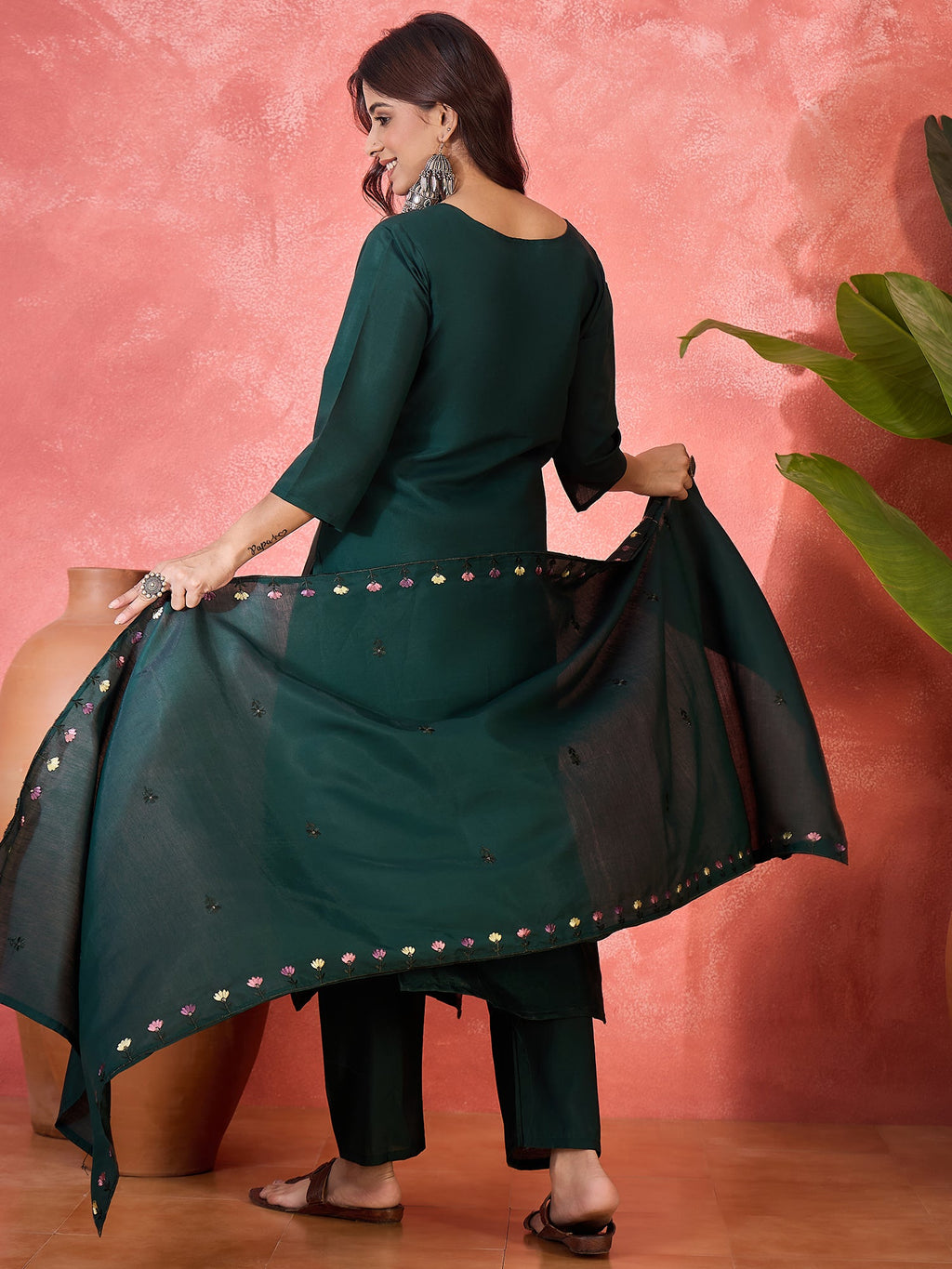 Joban Fashion Green Silk Embroidery Readymade Kurta Set - Distacart