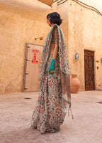 Monjolika Fashion Stunning Light Grey Colour Printed Tissue Designer Saree
