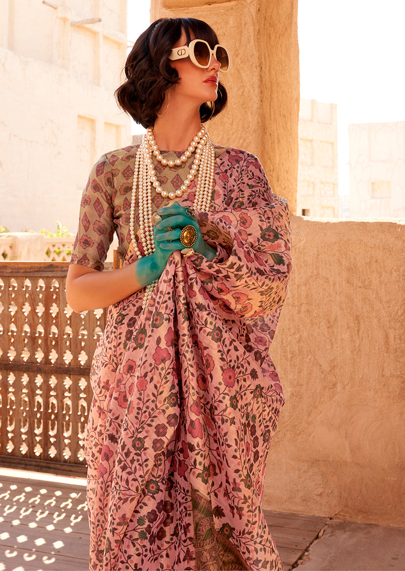 Monjolika Fashion Stunning Baby Pink Colour Printed Tissue Designer Saree - Distacart
