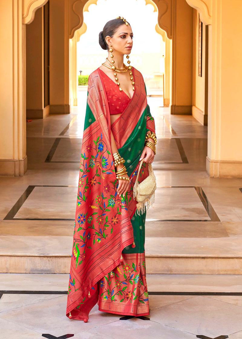Monjolika Fashion Green Colour Soft Silk Sarees With Traditional Motifs - Distacart