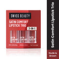 Swiss Beauty Satin Comfort Lipstick Trio 3-In-1 Combo - Nude And Brown