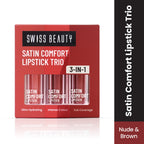 Swiss Beauty Satin Comfort Lipstick Trio 3-In-1 Combo - Nude And Brown